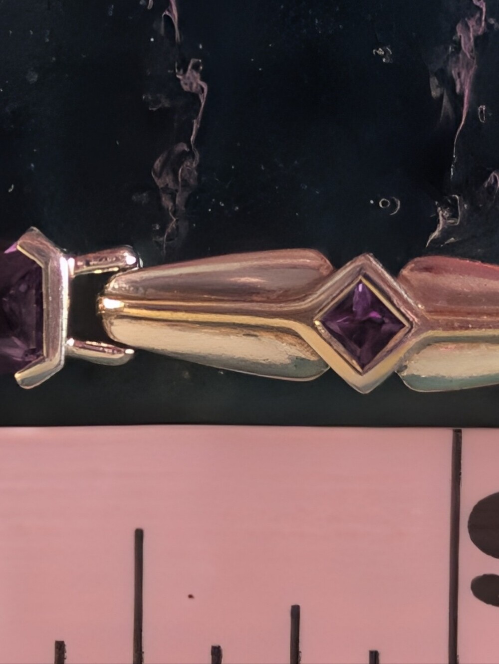 Art Deco Style Sterling Silver Amethyst Tennis Bracelet With Gold Accents - Picture 15 of 16